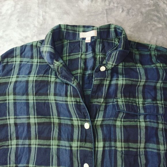 J. Crew Mens Flannel Long-Sleeve‎ Pajama Top in Black Watch Tartan Large Navy pJ - Picture 4 of 10